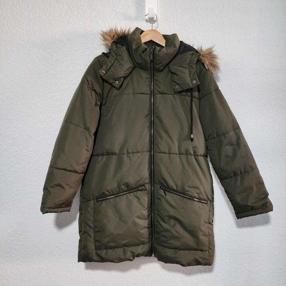 Old Navy Olive Green Hooded Puffer Mid Length Coat Jacket Medium Outerwearm